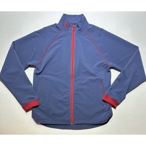 Flylow Men's Size Large Blue Red Outdoor Performance Softshell Jacket Small Hole